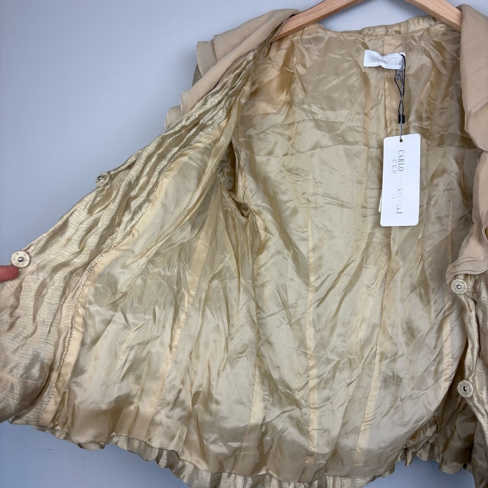 New Carlo Pignatelli Womens Silk Jacket Ruffle Color Sz 14 Gold - Picture 11 of 12